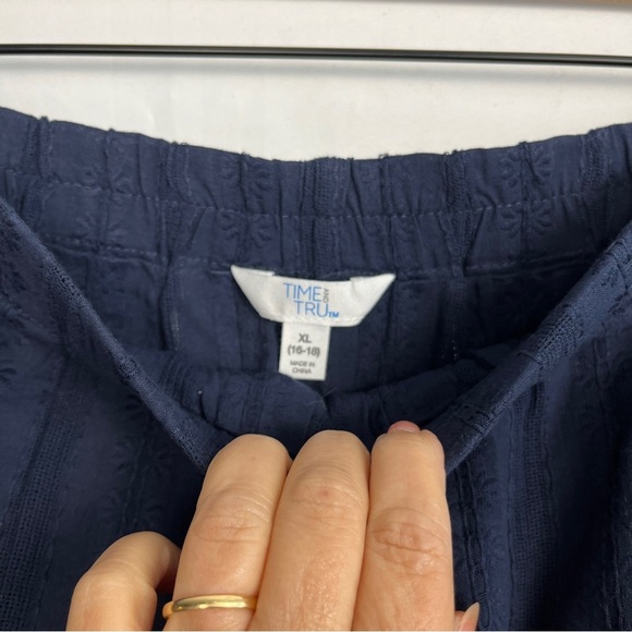 Lace Insert Tiered Ruffle Cotton Mini Skirt Boho Nautical Summer Navy Blue XL - Picture 5 of 10